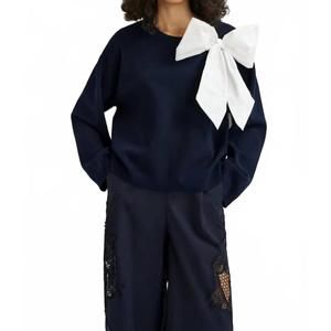 NEW ESSENTIEL ANTWERP hoslo pullover with bow in dark blue/white